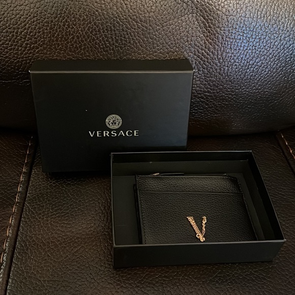 Versace Virtus grained leather logo monogram zip up card holder wallet NWB - Picture 6 of 6